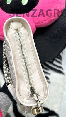 Chanel Small Gabrielle Hobo Bag White Gold Quilted Chain Shoulder Crossbody