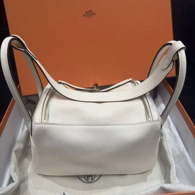Hermes Lindy26 Top Handle Bag Shoulder Bag White Gold Women Fashion Classic D