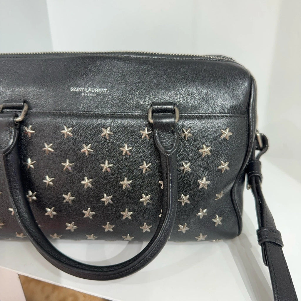 Saint Laurent Black Star Rivet Boston Soft Leather Bag For Women