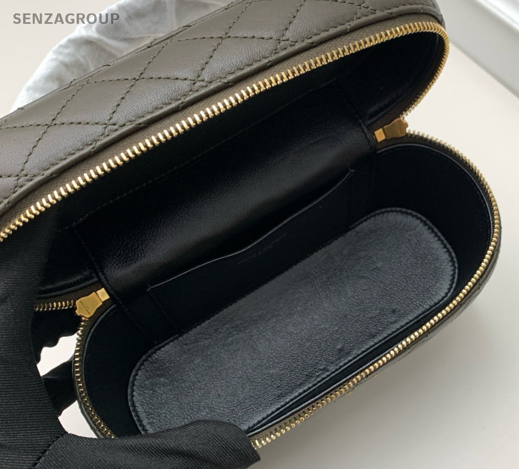 Saint Laurent Gaby Mini Lambskin Crossbody Top Handle Bag Green Gold Women