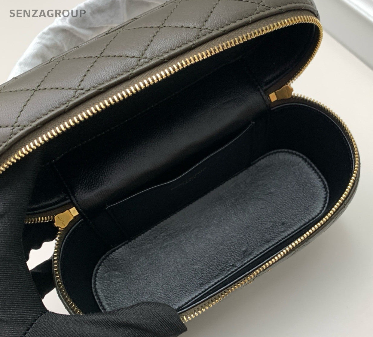 Saint Laurent Gaby Mini Lambskin Crossbody Top Handle Bag Green Gold Women