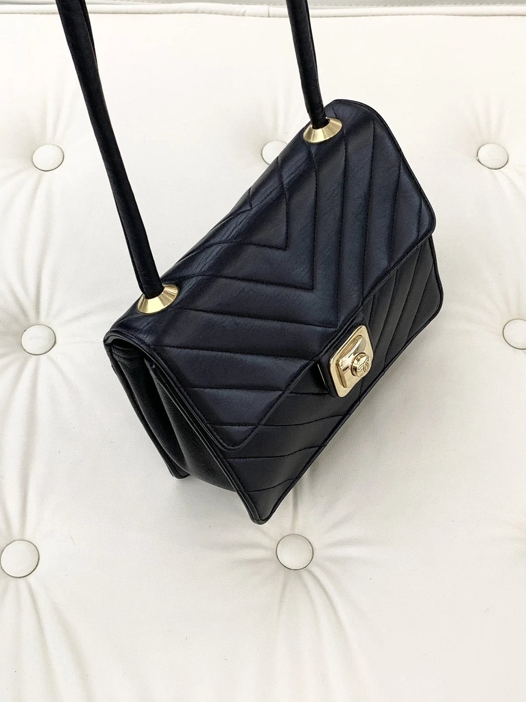 Chanel Chevron Lambskin Shoulder Bag Black Gold Hardware Women Classic S