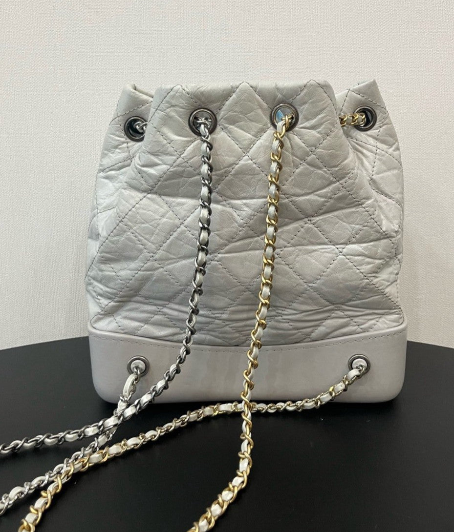 CHANEL Gabrielle PM Backpack Drawstring Chain Shoulder bag White Gold Women
