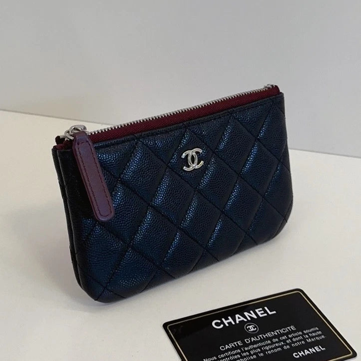 Chanel Calfskin Diamond Wallet Black Gold Used Women Classic