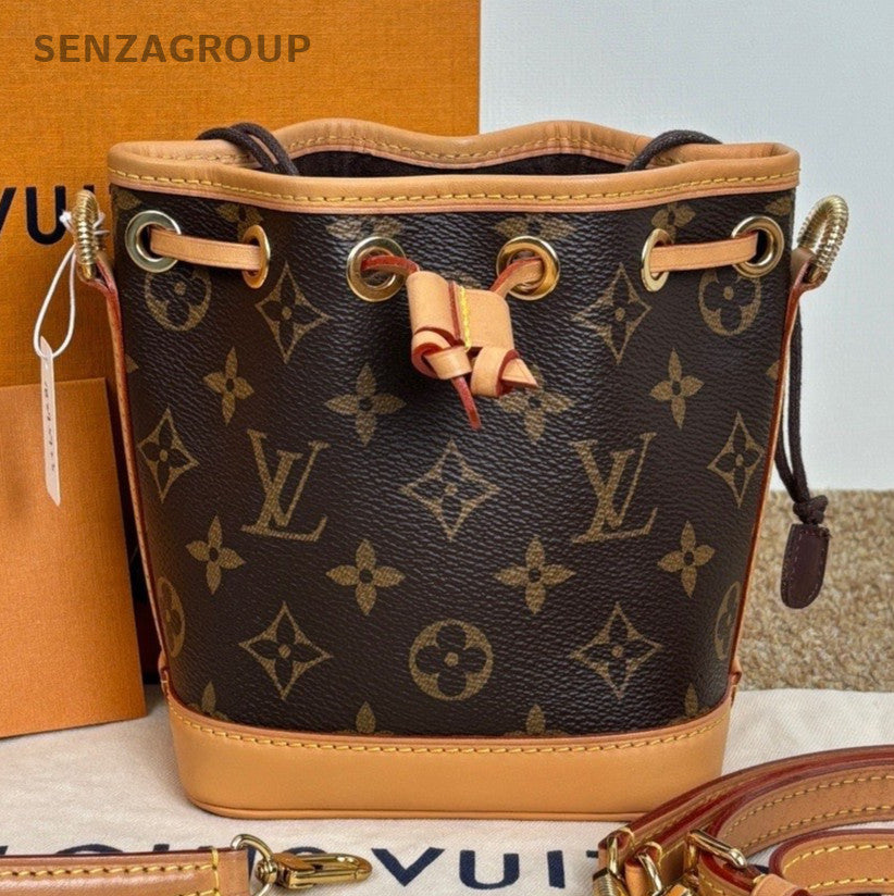 Louis Vuitton Nano Neo Monogram Bucket Crossbody Brown Gold Women Classic