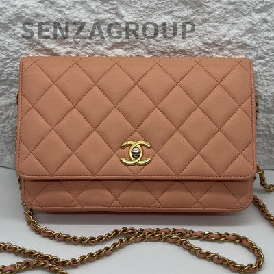 Chanel Pink Gold WOC Chain Shoulder Crossbody Bag Quilted Classic