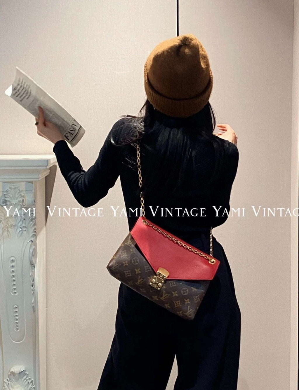Louis Vuitton Pallas Chain Monogram Shoulder Crossbody Bag Red  Almost Brand New