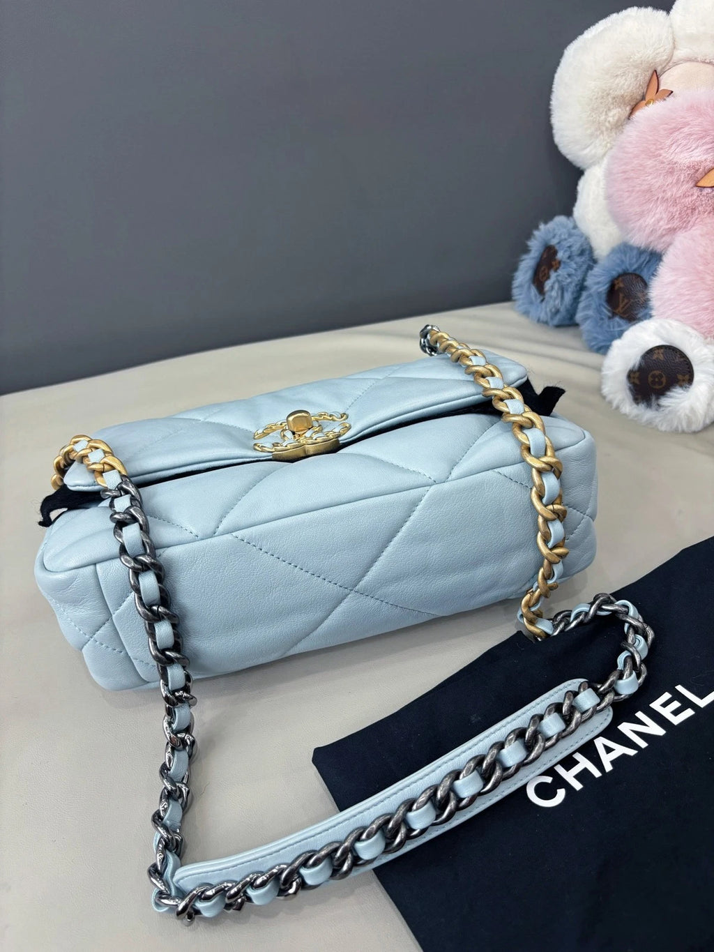 Chanel 19 Small Flap Bag Crossbody Handbag Light Blue Women Classic