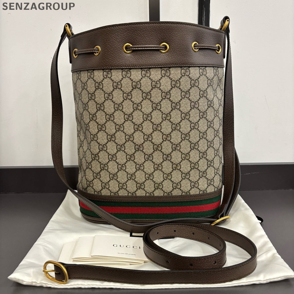 Gucci Ophidia Drawstring Bucket Bag Brown Crossbody Shoulder Bag Women
