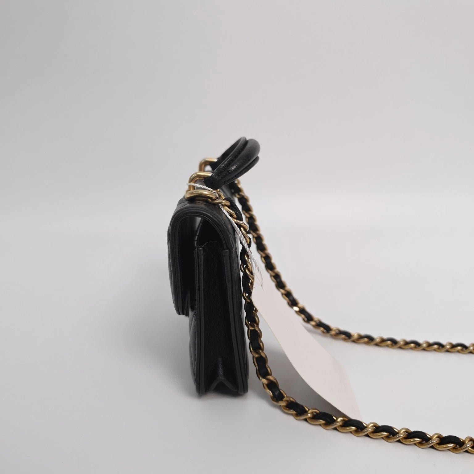 CHANEL Black Gold Lambskin Mini Top Handle Chain Bag For Women