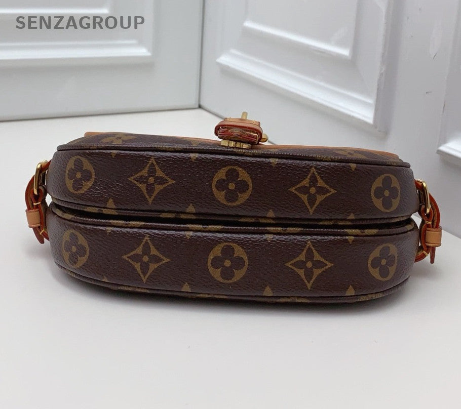 Louis Vuitton Monogram Saumur Shoulder Bag Crossbody Brown Gold Women Classic