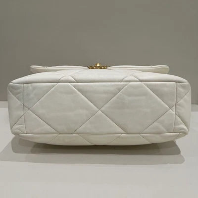 Chanel 19 Medium Quilted Bag White Gold Chain Shoulder Crossbody