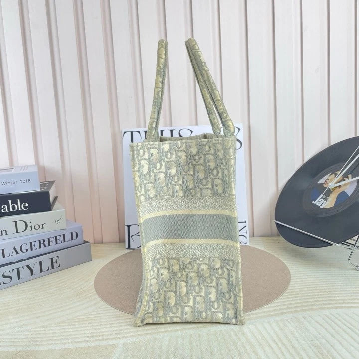 Dior Gray Embroidered Canvas Medium Book Tote Bag For Women