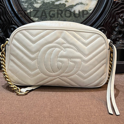 Gucci Marmont Camera Bag Medium Shoulder Crossbody White Gold Classic