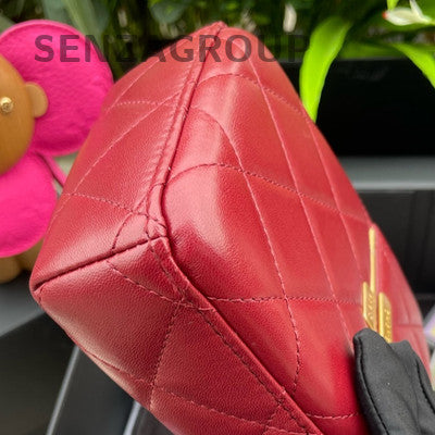 Chanel Red Lambskin Quilted Classic Flap Bag with Gold Hardware