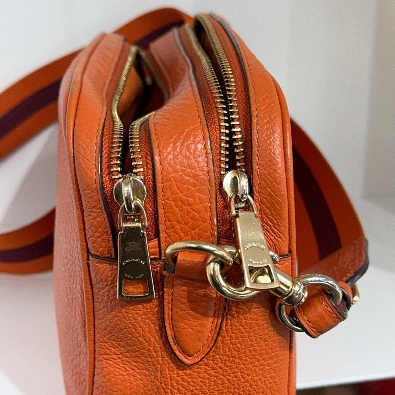 Coach Orange Horse Carriage Logo Print Camera Crossbody Bag For Women