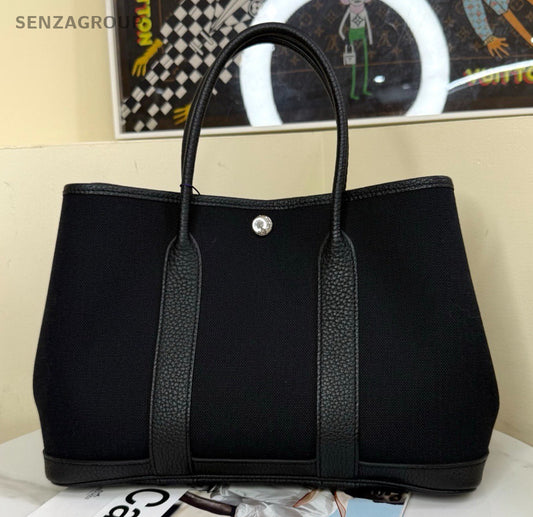 Hermes Garden Party30 Top Handle Bag Black Silver Used Women Classic Fashion