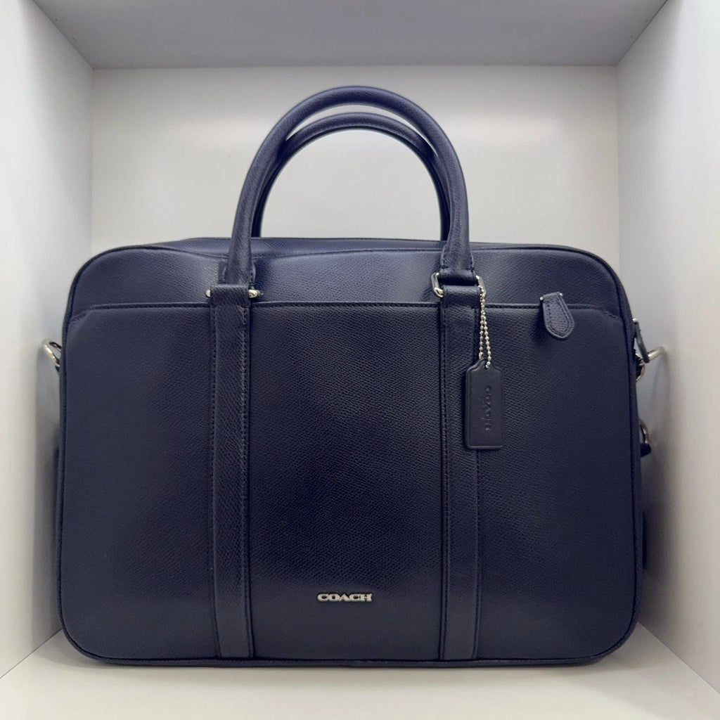 Coach Blue Black Leather Shoulder Handbag Briefcase For Women