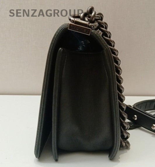 Chanel Leboy PM Chain Shoulder Bag Crossbody Gray Silver Women Diamond Classic
