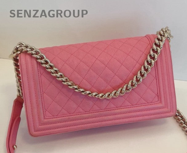 Chanel Leboy MM Calfskin Chain Shoulder Bag Pink Gold Classic Women Diamond