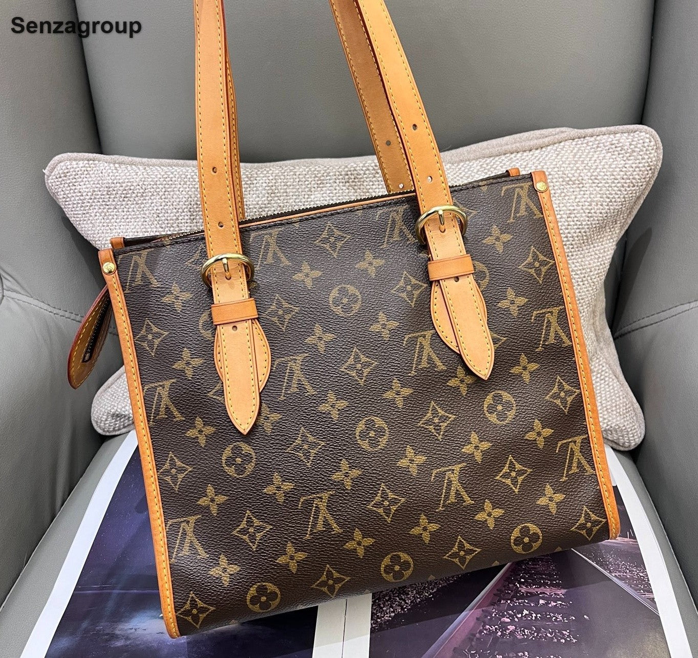 Louis Vuitton Monogram Tote Shoulder Bag Brown Gold Women Classic Vintage