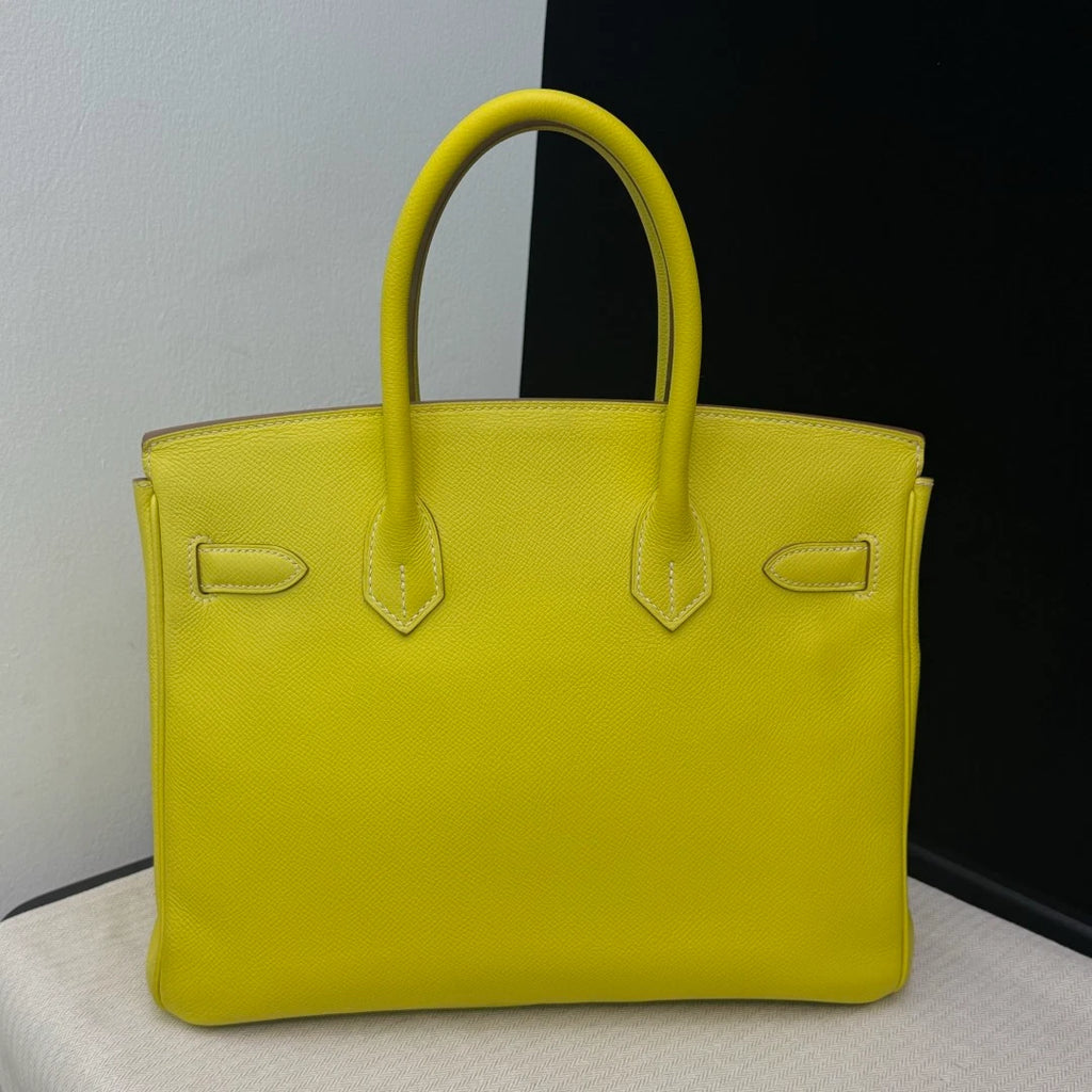 Hermes Birkin30 Epsom Leather Lemon Yellow Silver Hardware Tote Handbag