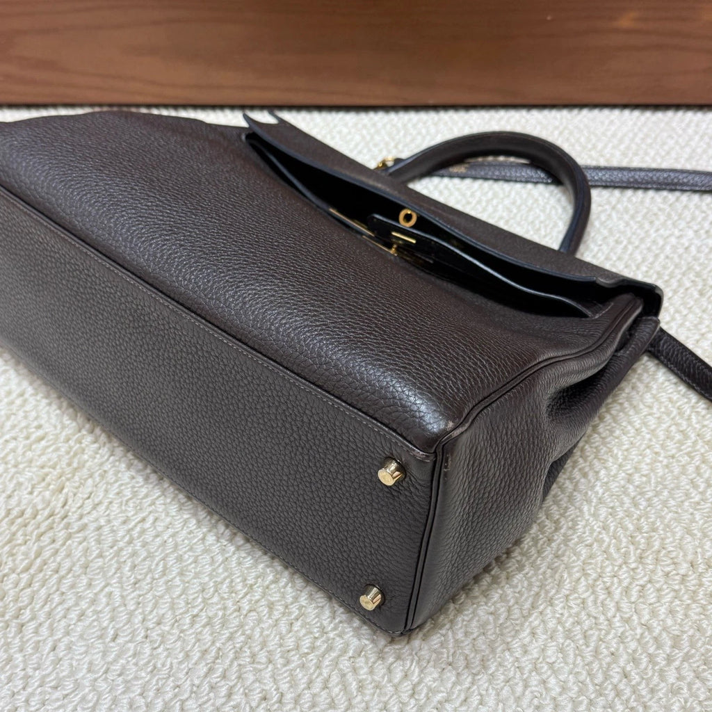 Hermes Kelly35 Top Handle Shoulder Bag Black Gold Unisex Adults Classic