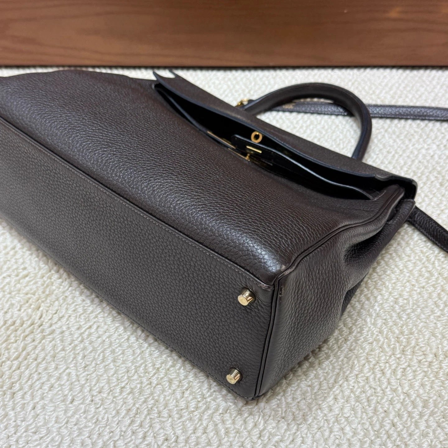 Hermes Kelly35 Top Handle Shoulder Bag Black Gold Unisex Adults Classic