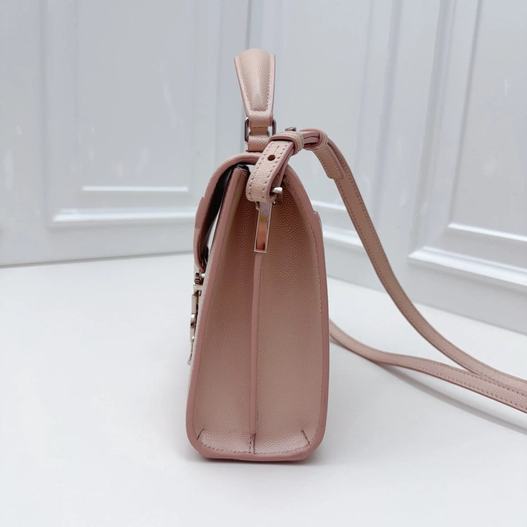 Saint Laurent Cassandra Calfskin Top Handle Crossbody Bag Pink Women Classic