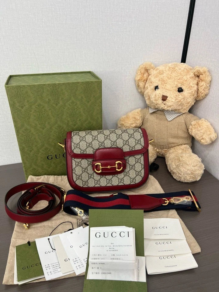 Gucci Red Mini 1955 Saddle Shoulder Bag Double Strap For Women