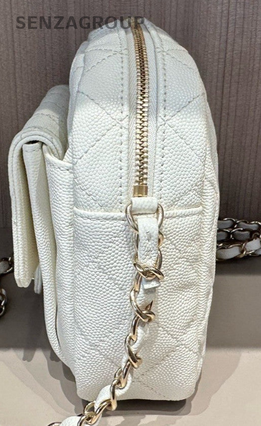 Chanel Diamond Pattern Chain Shoulder Bag Crossbody White Gold Women Classic