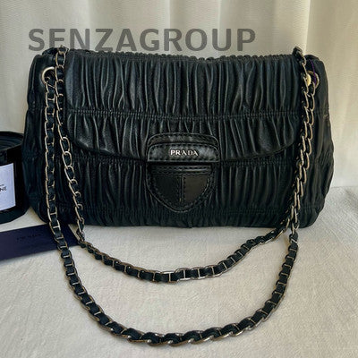 Prada Black Silver Cahier Bag Chain Shoulder Bag Classic Women