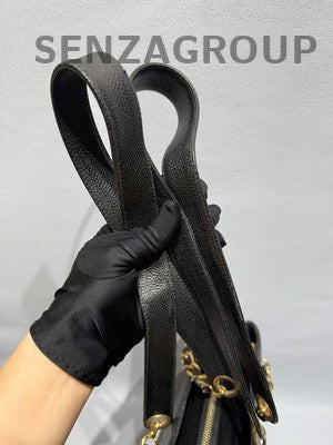 Chanel Gold Ball Zipper Tote Shoulder Crossbody Bag Black Gold