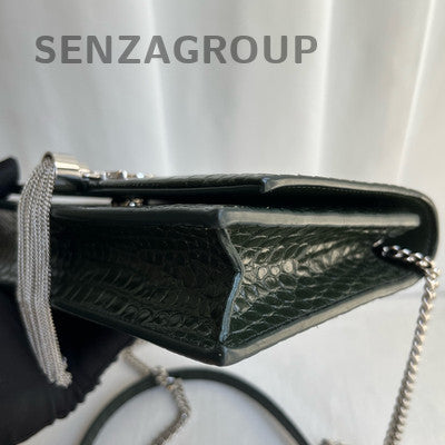 Saint Laurent Green Small WOC Fringe Leather Chain Crossbody Bag