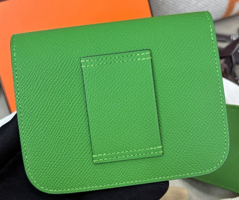 Hermes Constance Slim Epsom Leather Clutch Green Silver Women