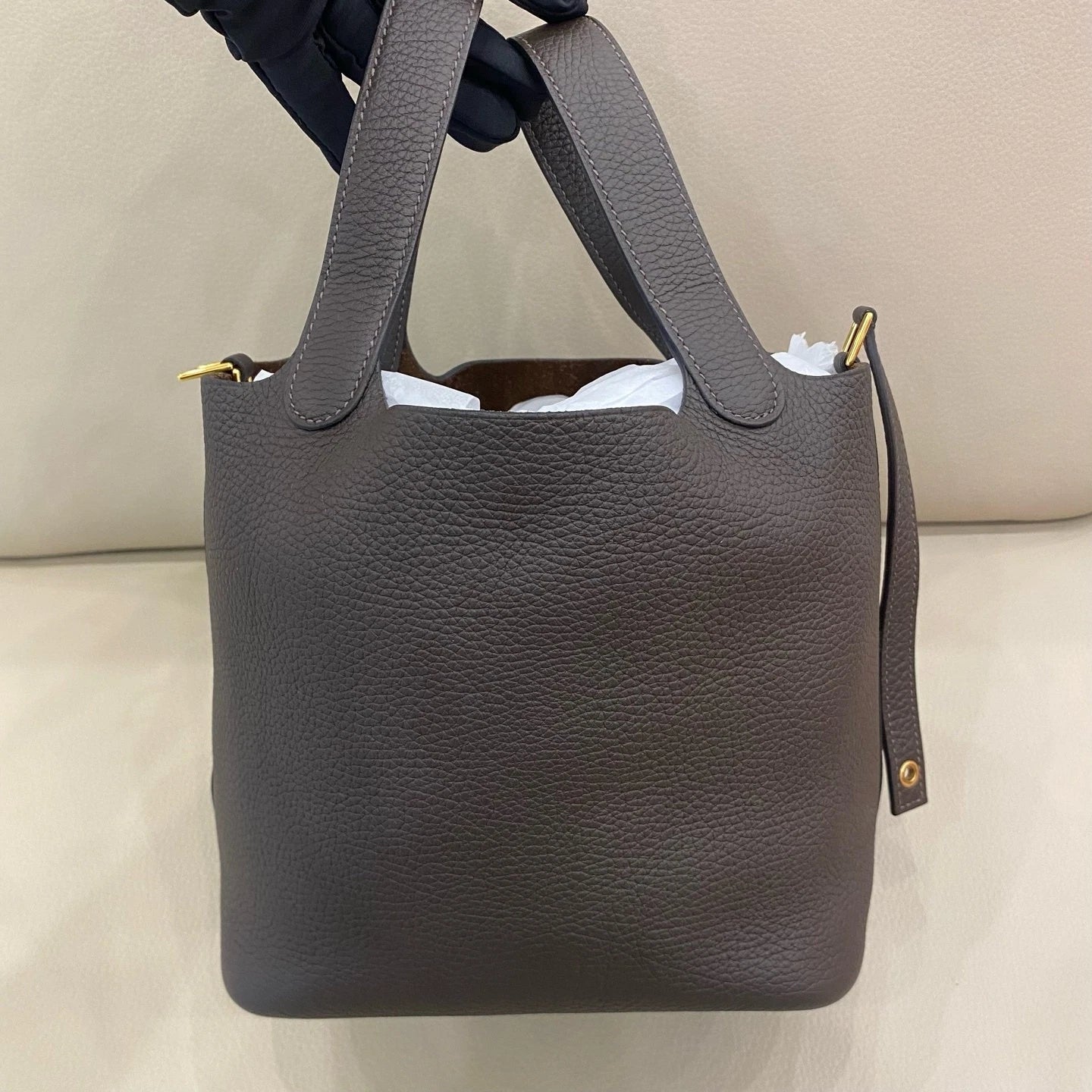 Hermes Picotin18 Brown Leather Gold Hardware Bucket Bag Women