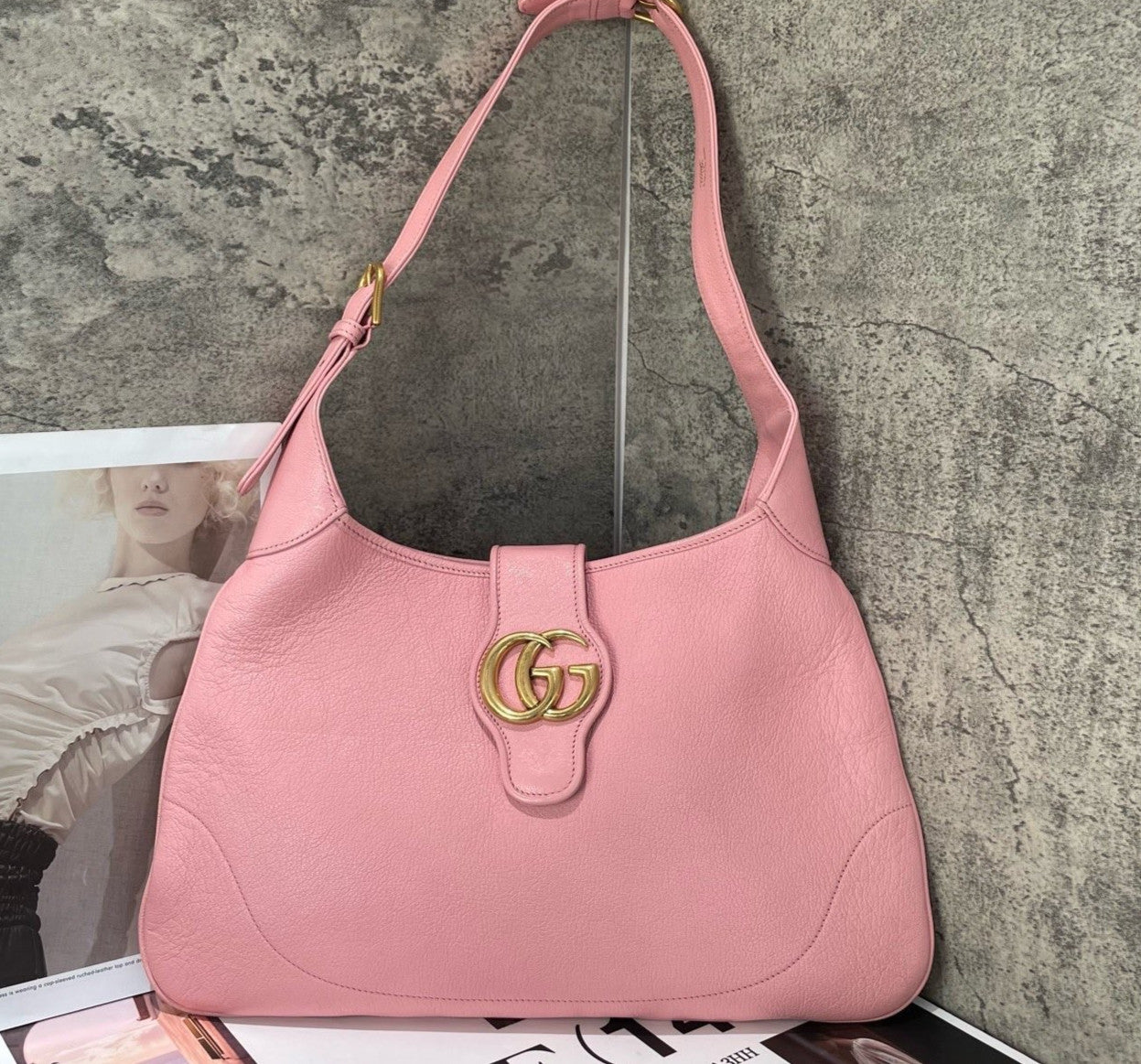Gucci Aphrodite MM Hobo Shoulder Bag Pink Gold Women Classic Fashion