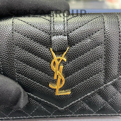 Saint Laurent Black Gold Leather Envelope Cardholder Wallet Women's Classic