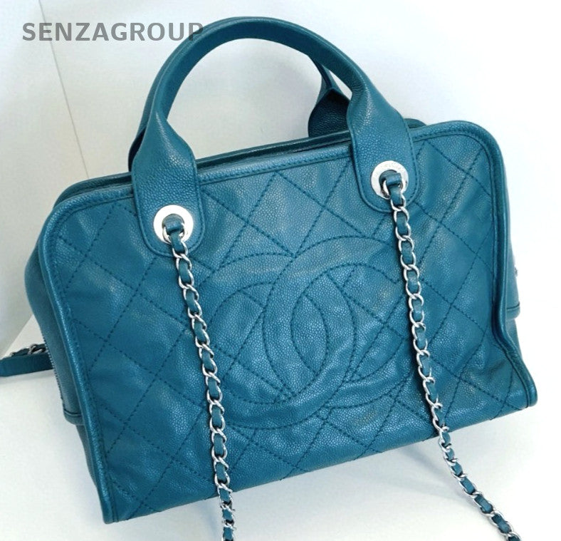 CHANEL Bowling caviar Chain Top Handle Shoulder bag Women Lake Green