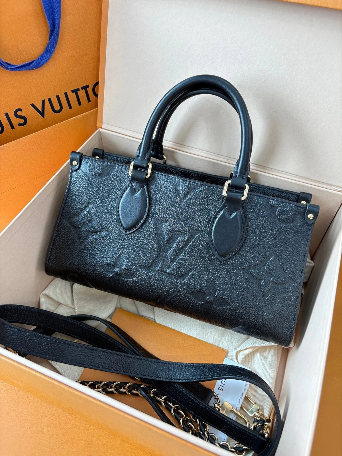 Louis Vuitton OnTheGo Canvas Black Gold Tote Bag Excellent