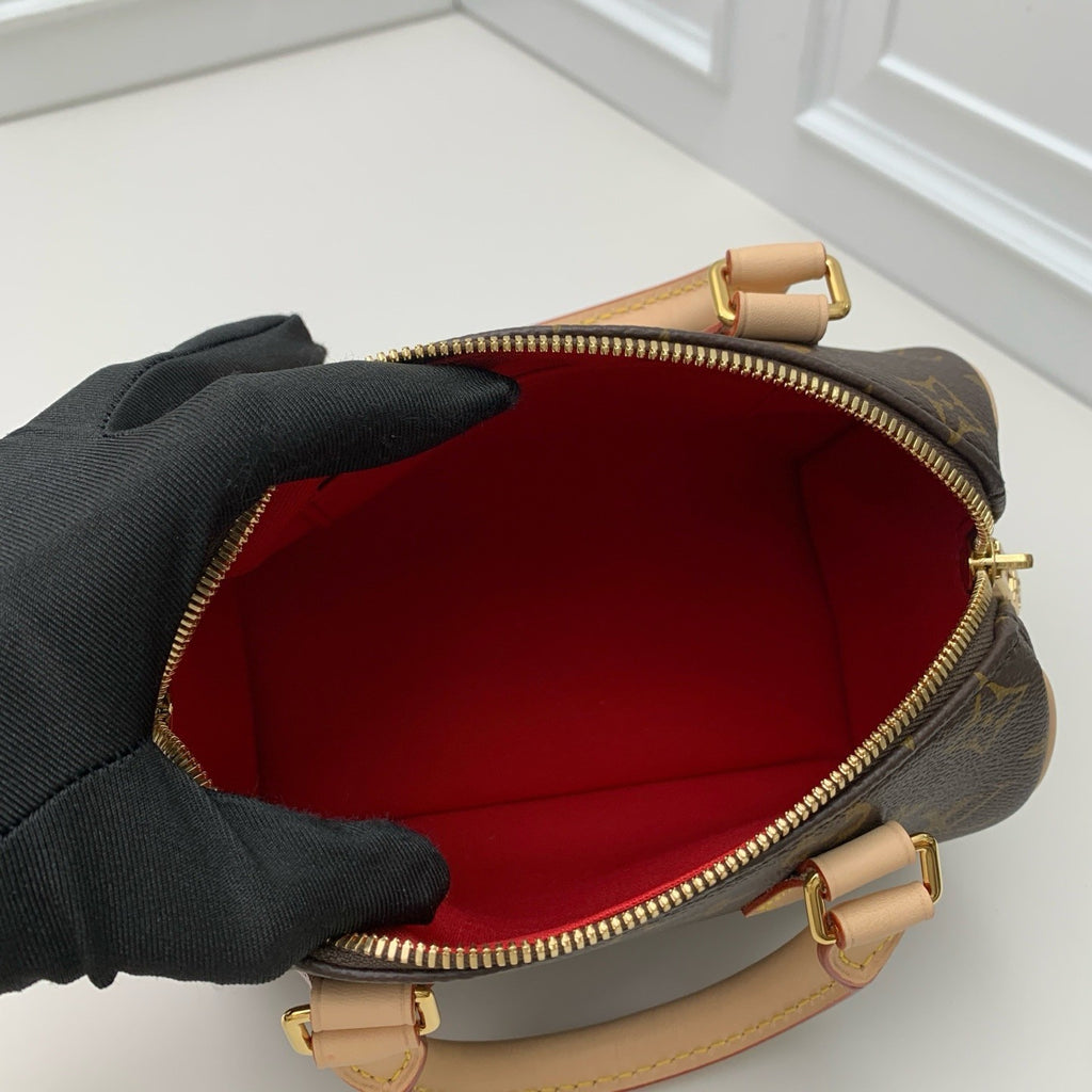 Louis Vuitton Speedy20 Monogram Top Handle Bag Crossbody Brown Gold Used Women