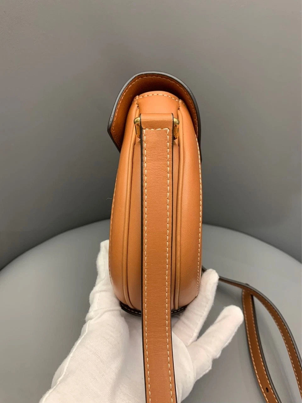 CELINE Besace PM Saddle Bag Brown Fabric Leather Crossbody Bag For Women