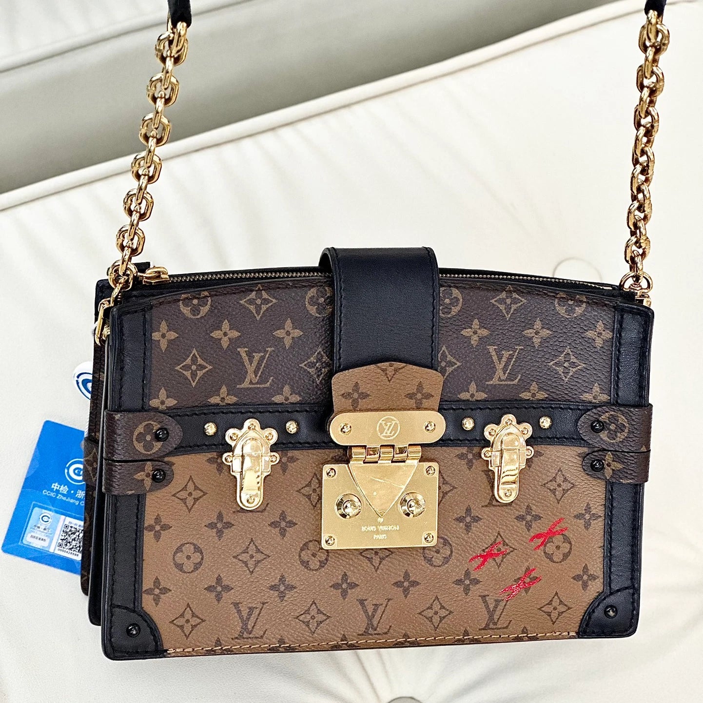 Louis Vuitton Trunk Monogram Chain Shoulder Crossbody Bag Brwon Gold Women S