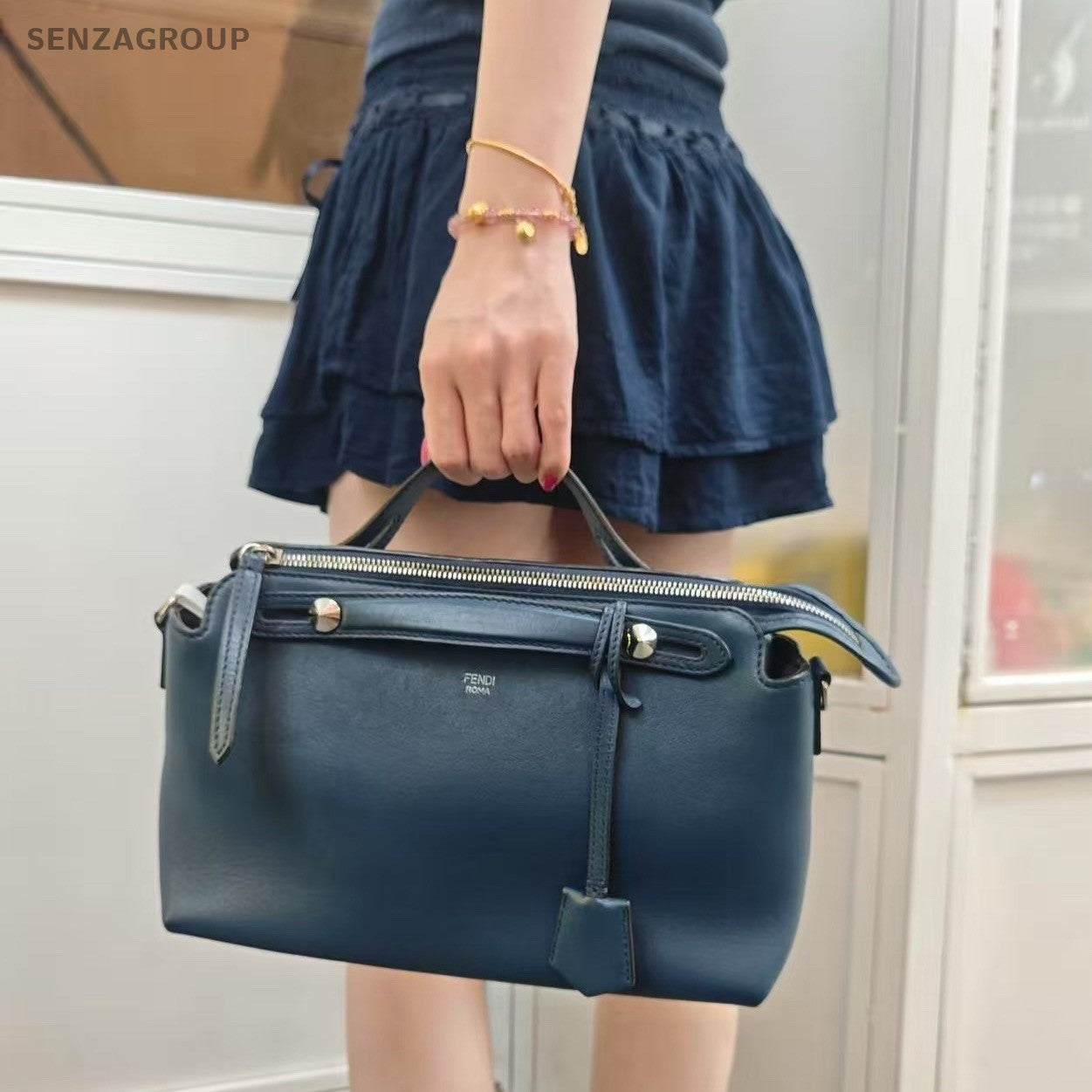 Fendi By the way MM Top Handle Shoudler Crossbody Bag Blue Women