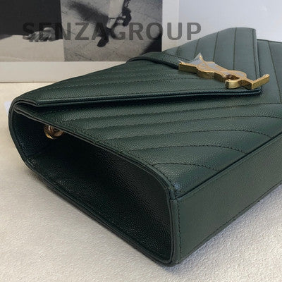 Saint Laurent Envelope Chain Bag Green Gold Hardware Classic Women's