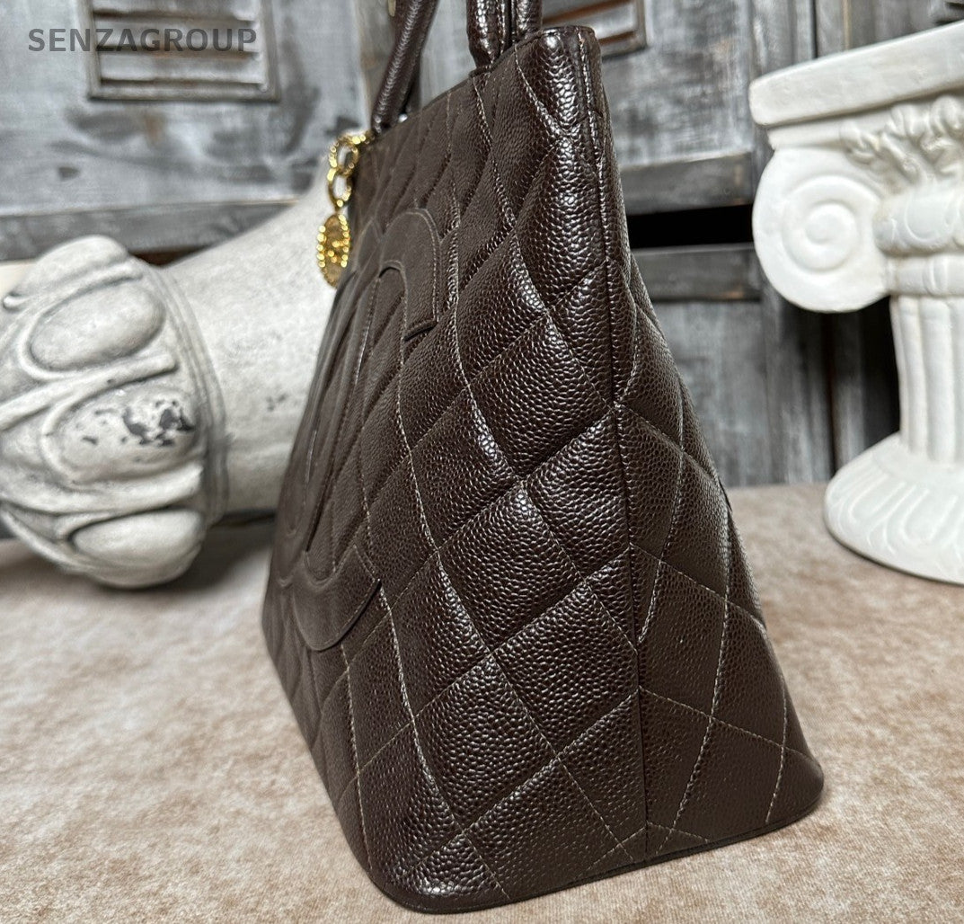 Chanel Paris-New York Flap Vintage Handbag Top Handle Bag Brown Gold Used Women
