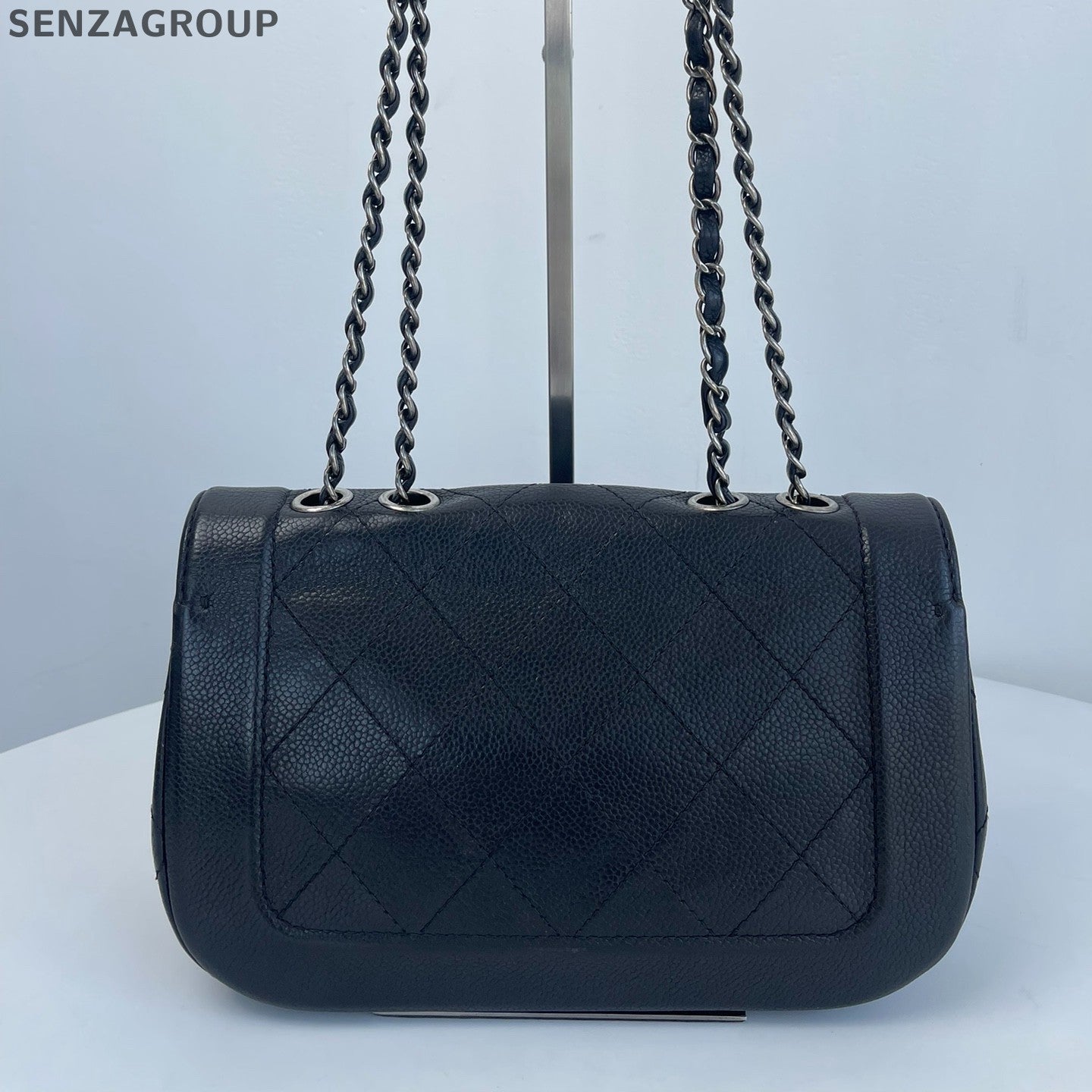 Chanel Calfskin Chain Shoulder Bag Crossbody Black Silver Women Classic
