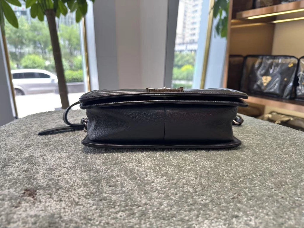 CHANEL Medium Leboy Black Silver Leather Shoulder Bag For Women