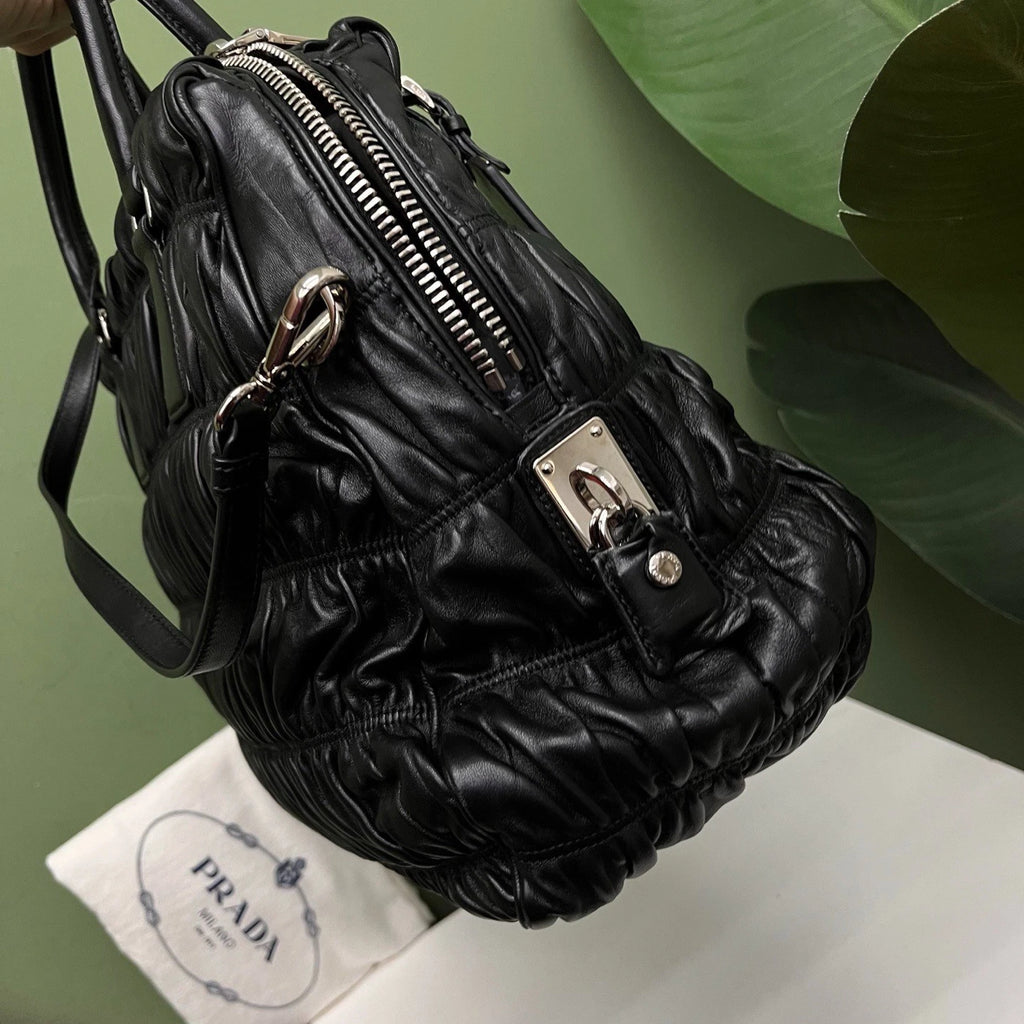 Prada Tote Bag 2ways Black Silver Hardware Crossbody Bag Excellent