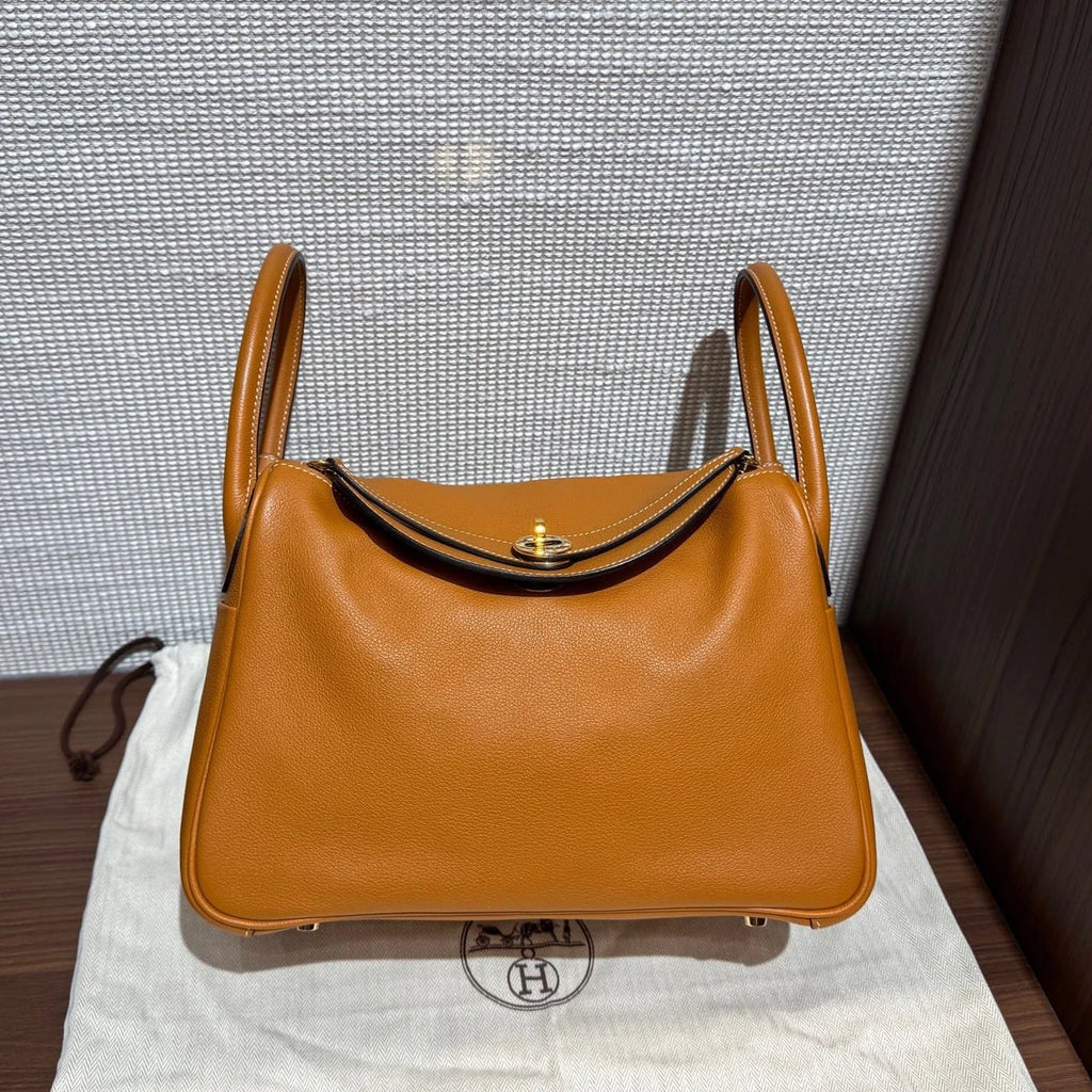 Hermes Lindy30 Top Handle Shoulder Bag Brown Gold Used Women Classic
